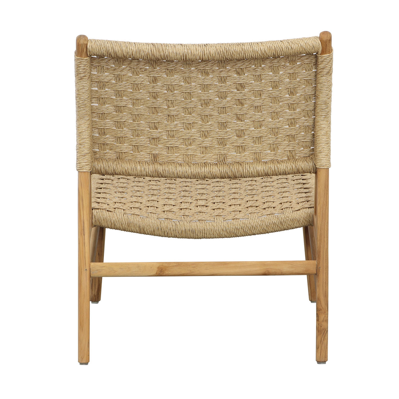 Wooden framed woven fabric chair on a white background