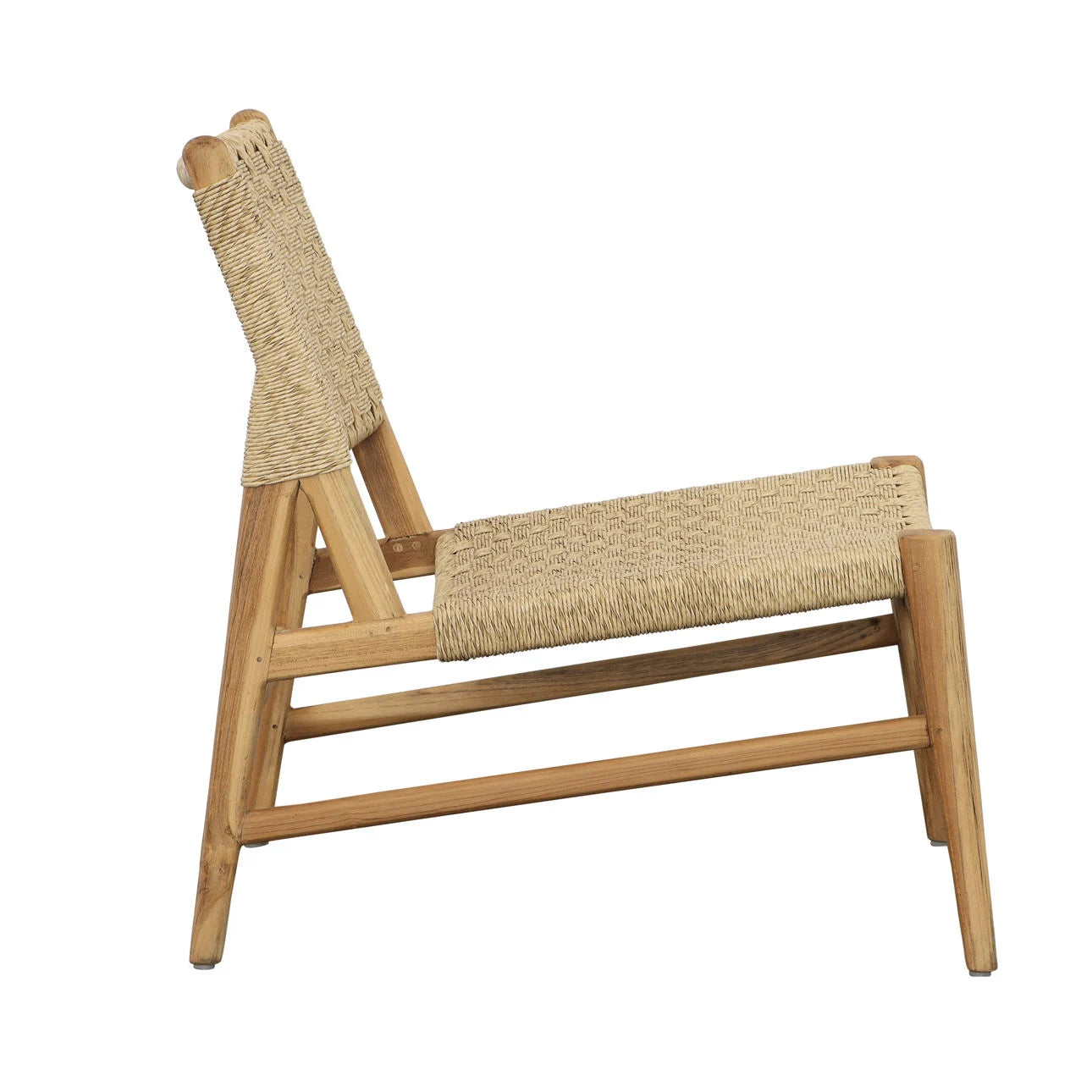Wooden framed woven fabric chair on a white background