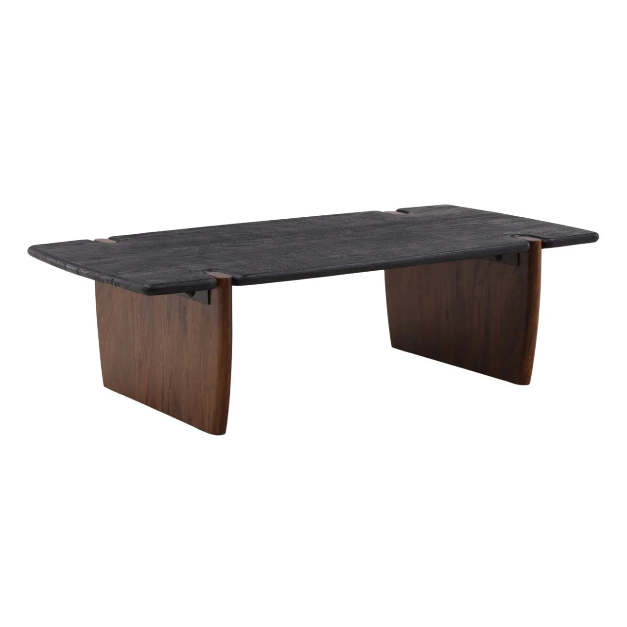 Wooden coffee table with a dark brown finish on a white background