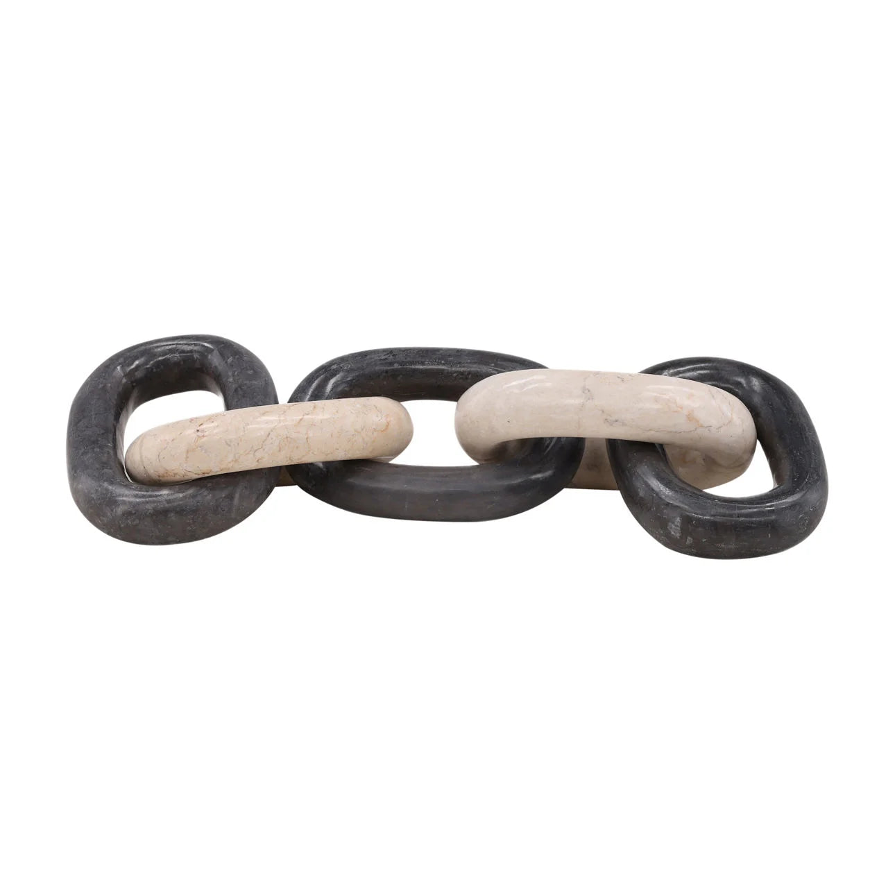 Decorative chain with black and beige links on a white background