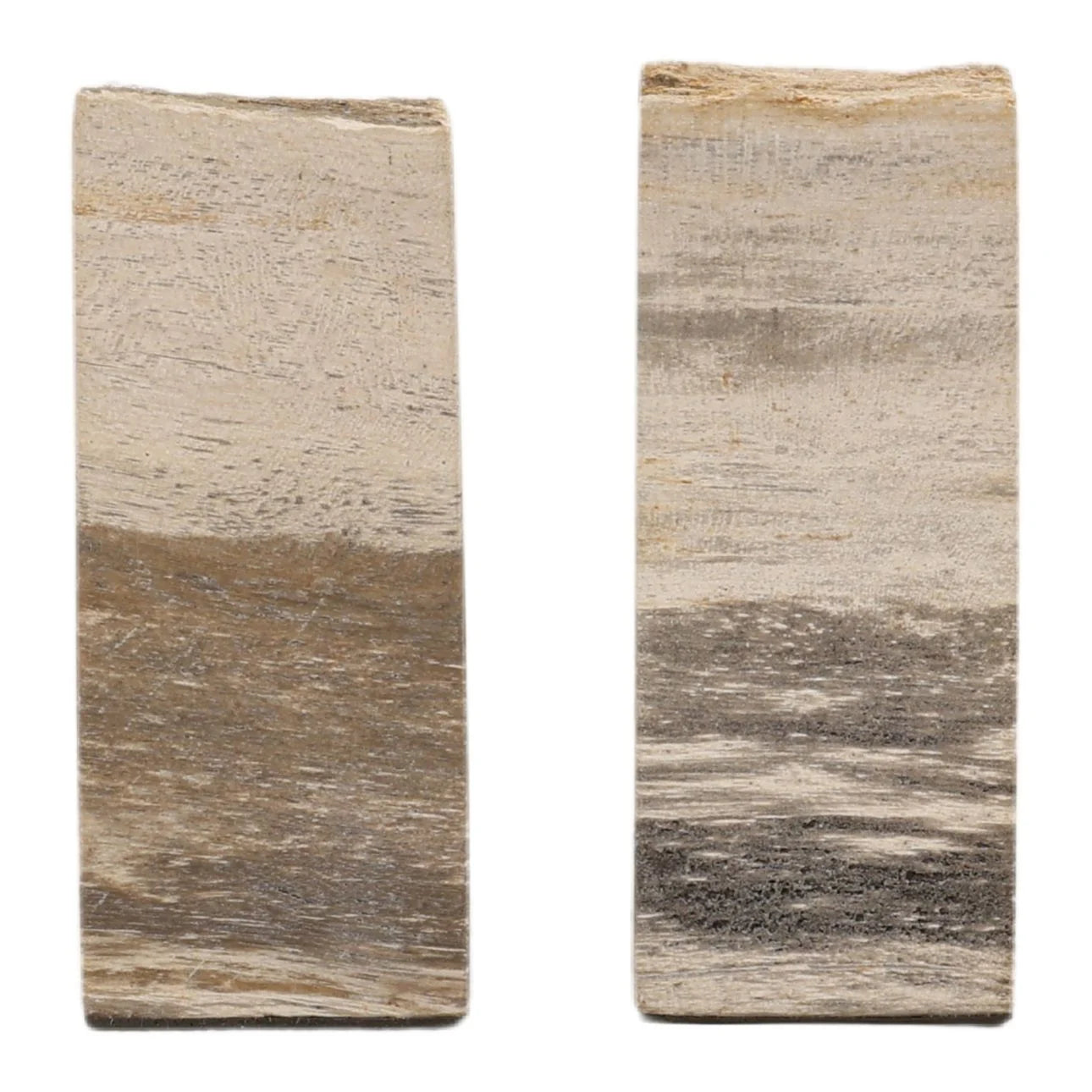 Two  wooden bookends with natural grain patterns on a white background