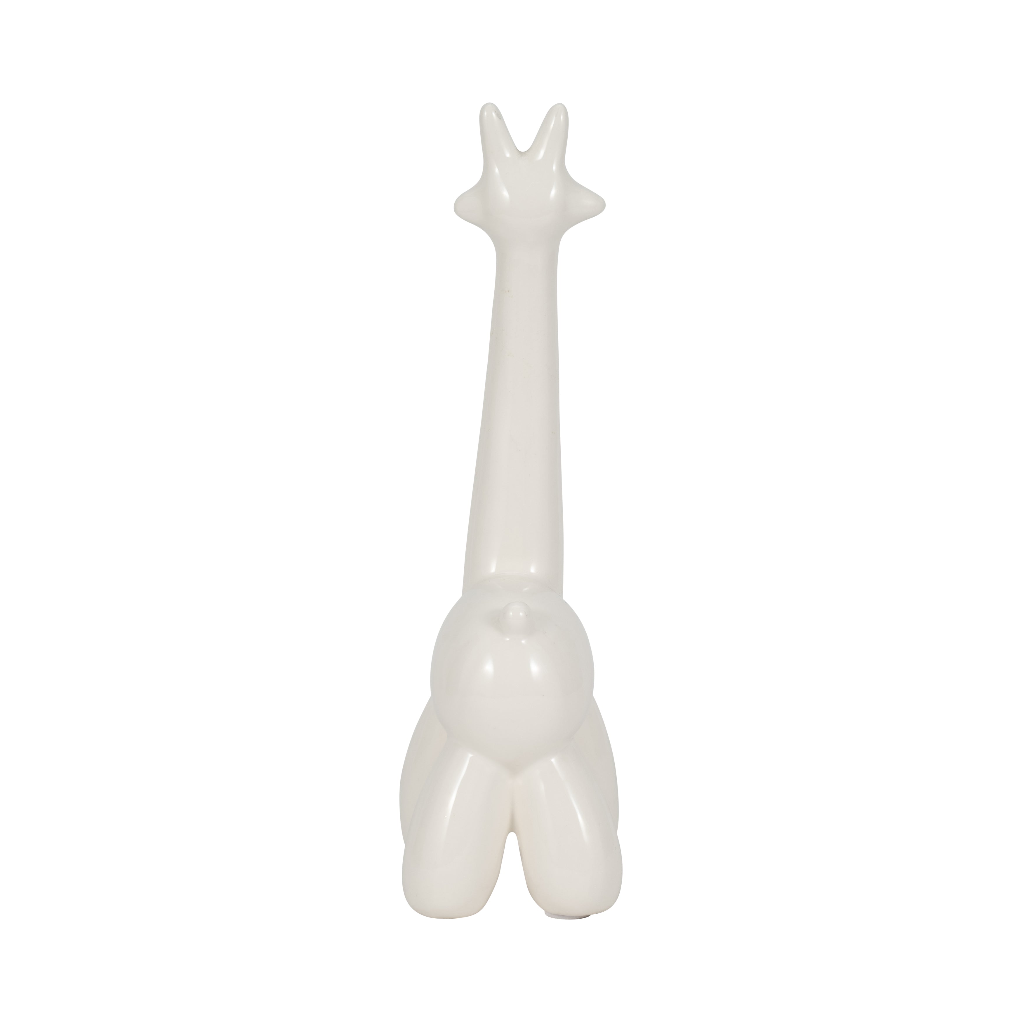 White ceramic giraffe sculpture on a white background