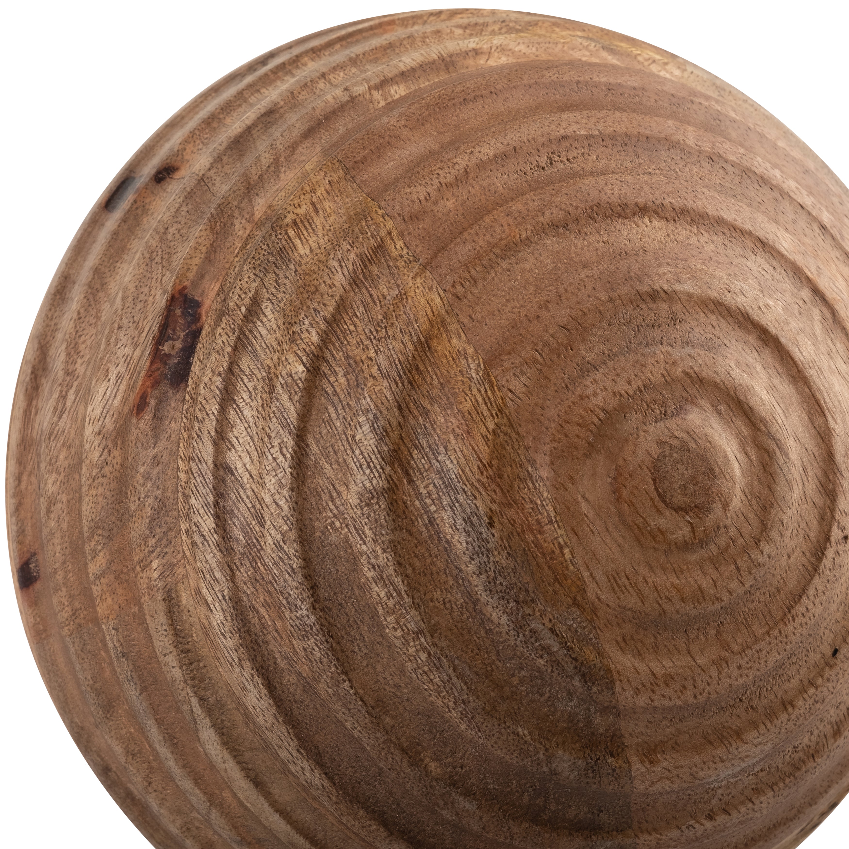 Close-up of a wooden sphere with visible grain and texture