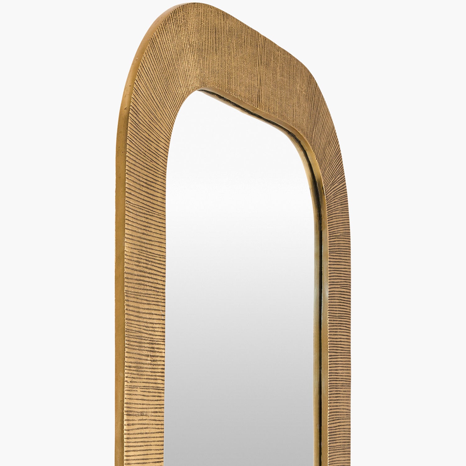 Wall mirror with a textured gold frame on a white background