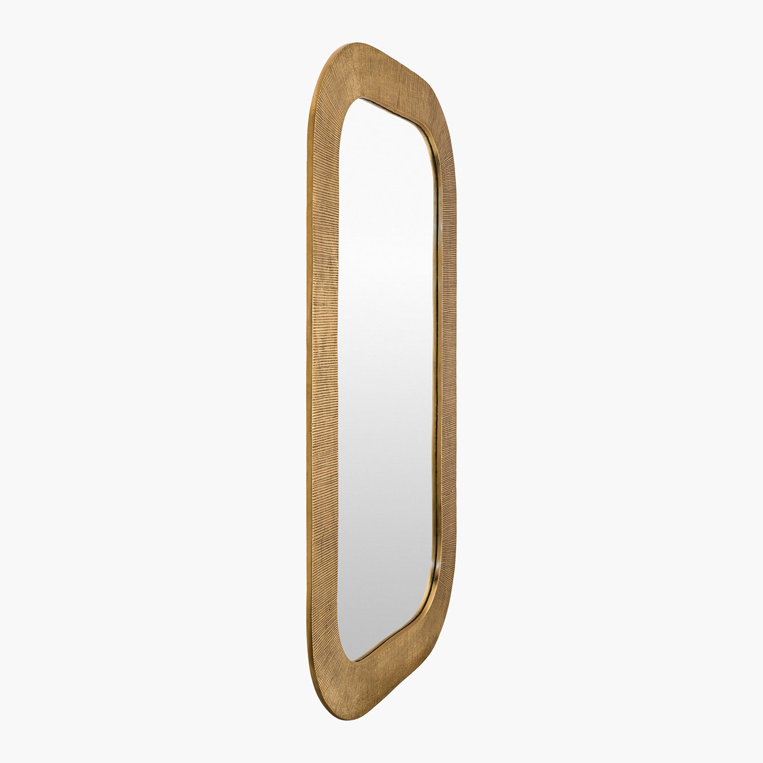Rectangular mirror with a gold frame on a white background