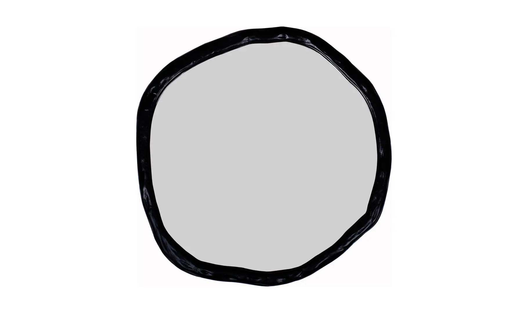 Round mirror with a black frame on a white background