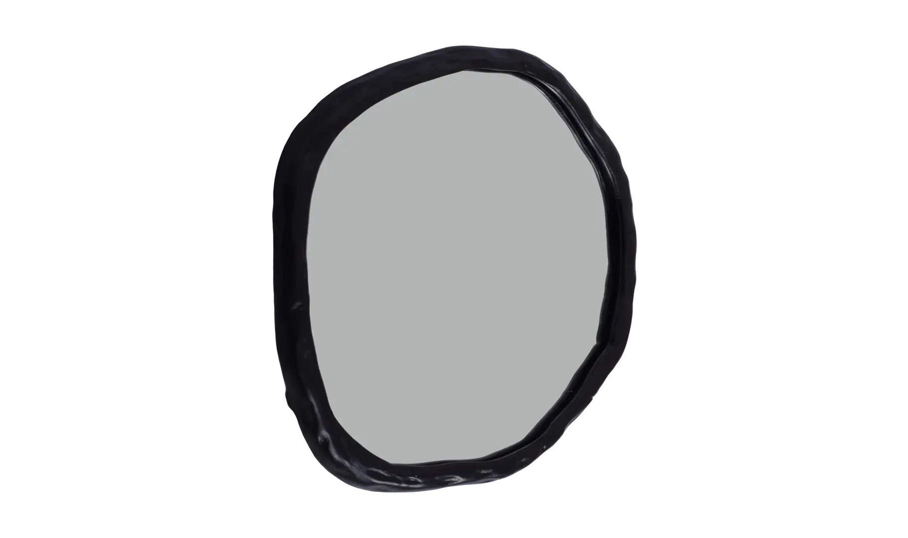 Round mirror with a black frame on a white background