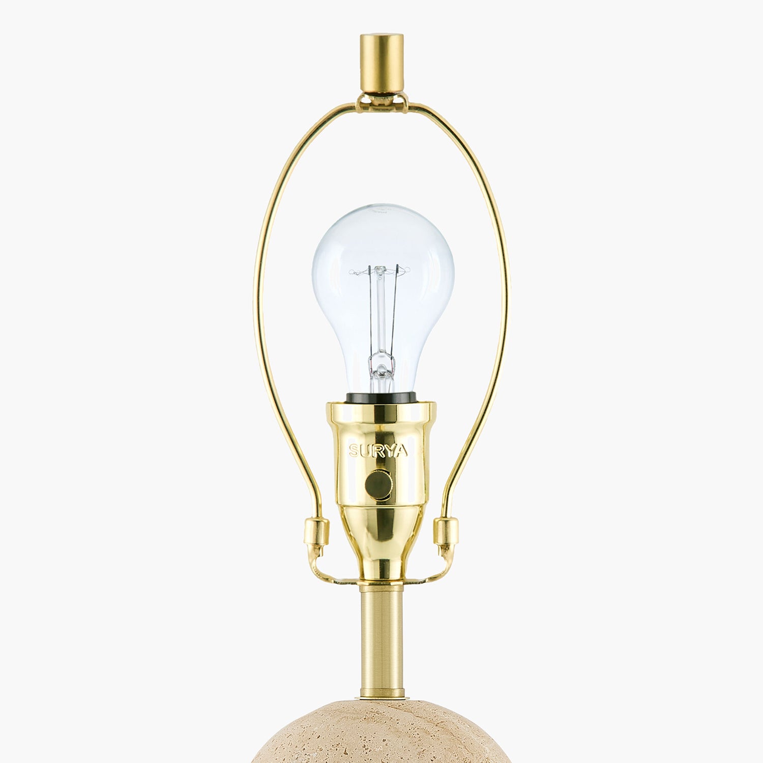 Decorative lamp with gold fixture and stone base on a white background