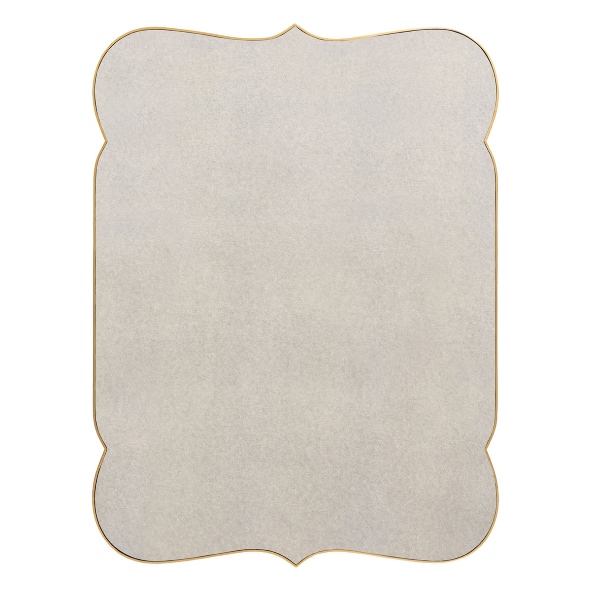 A rectangular wall mirror with a decorative scalloped border and a thin gold frame, shown against a plain white background.