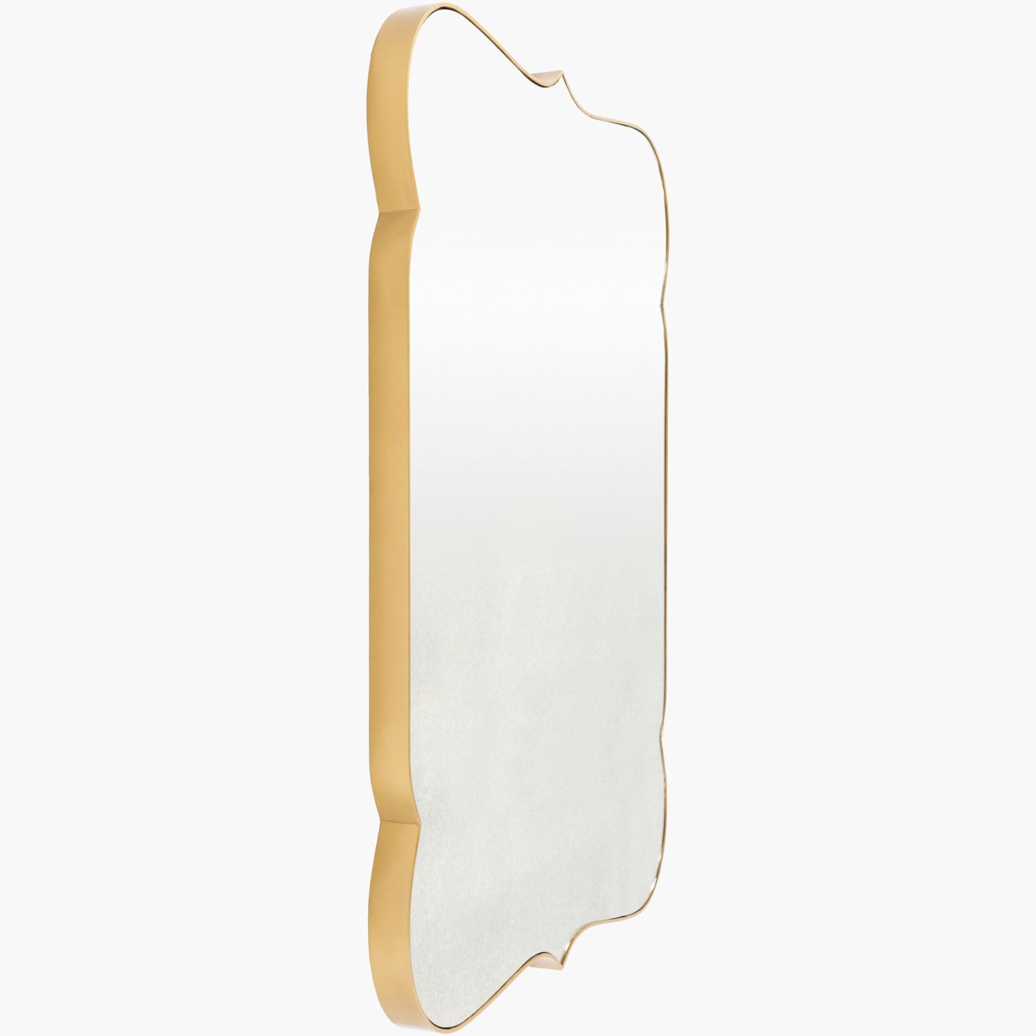 Rectangular mirror with a gold frame on a white background