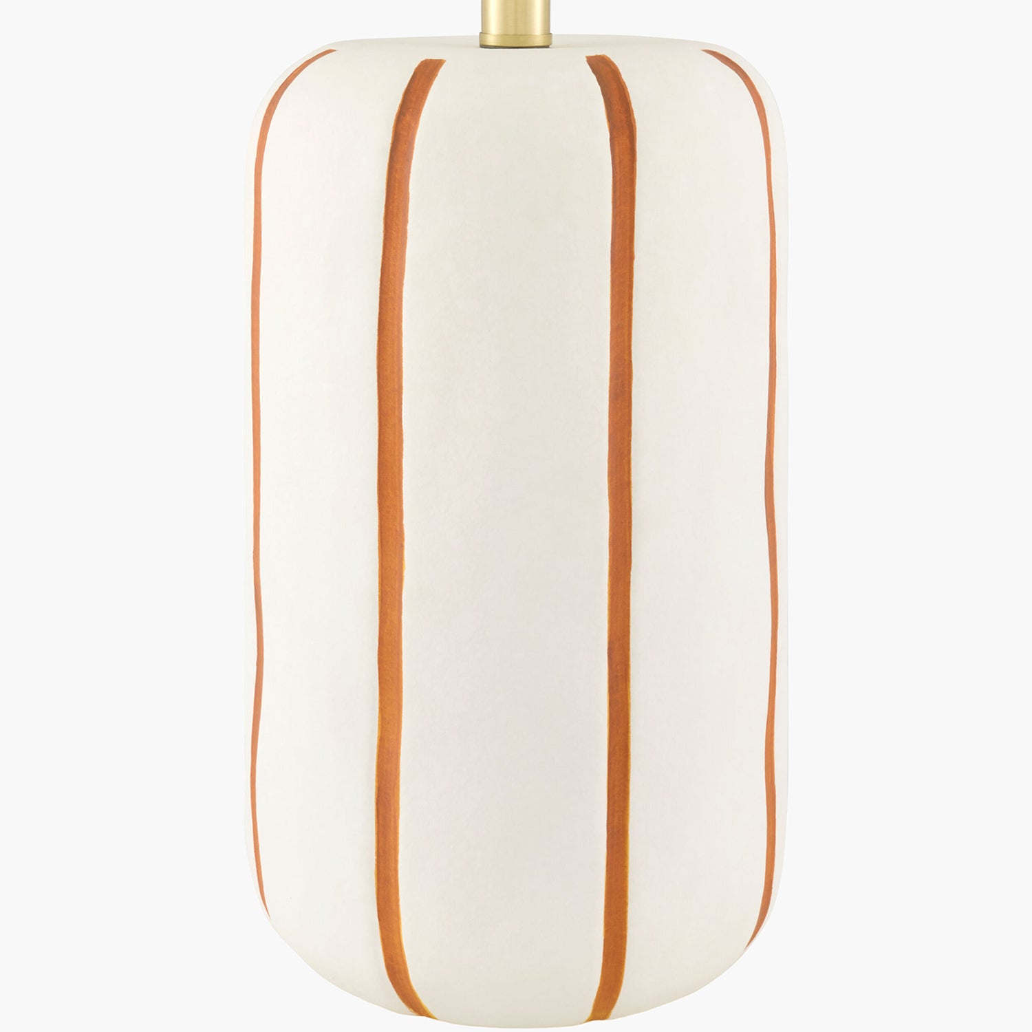 Decorative lamp with white base and orange stripes on a white background