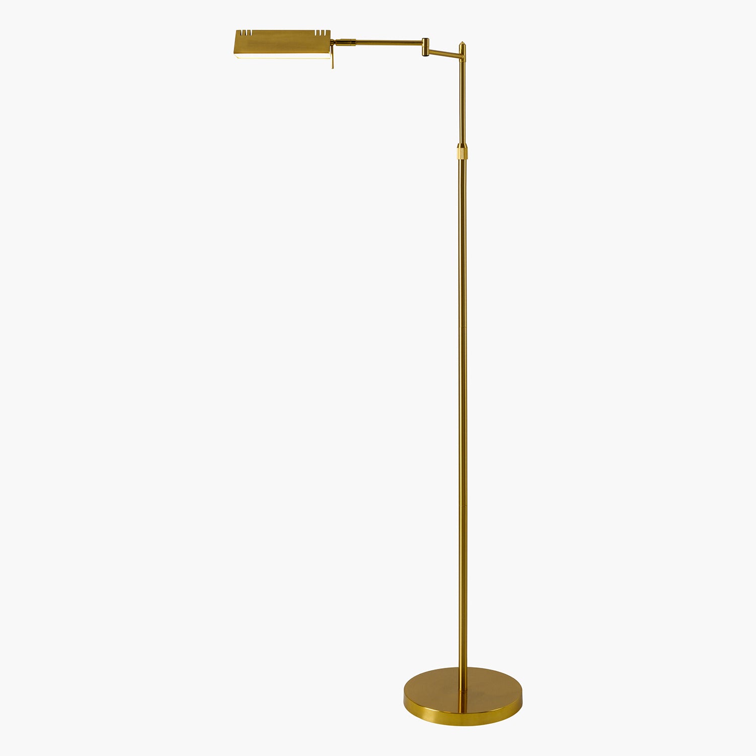 Gold adjustable floor lamp on a white background