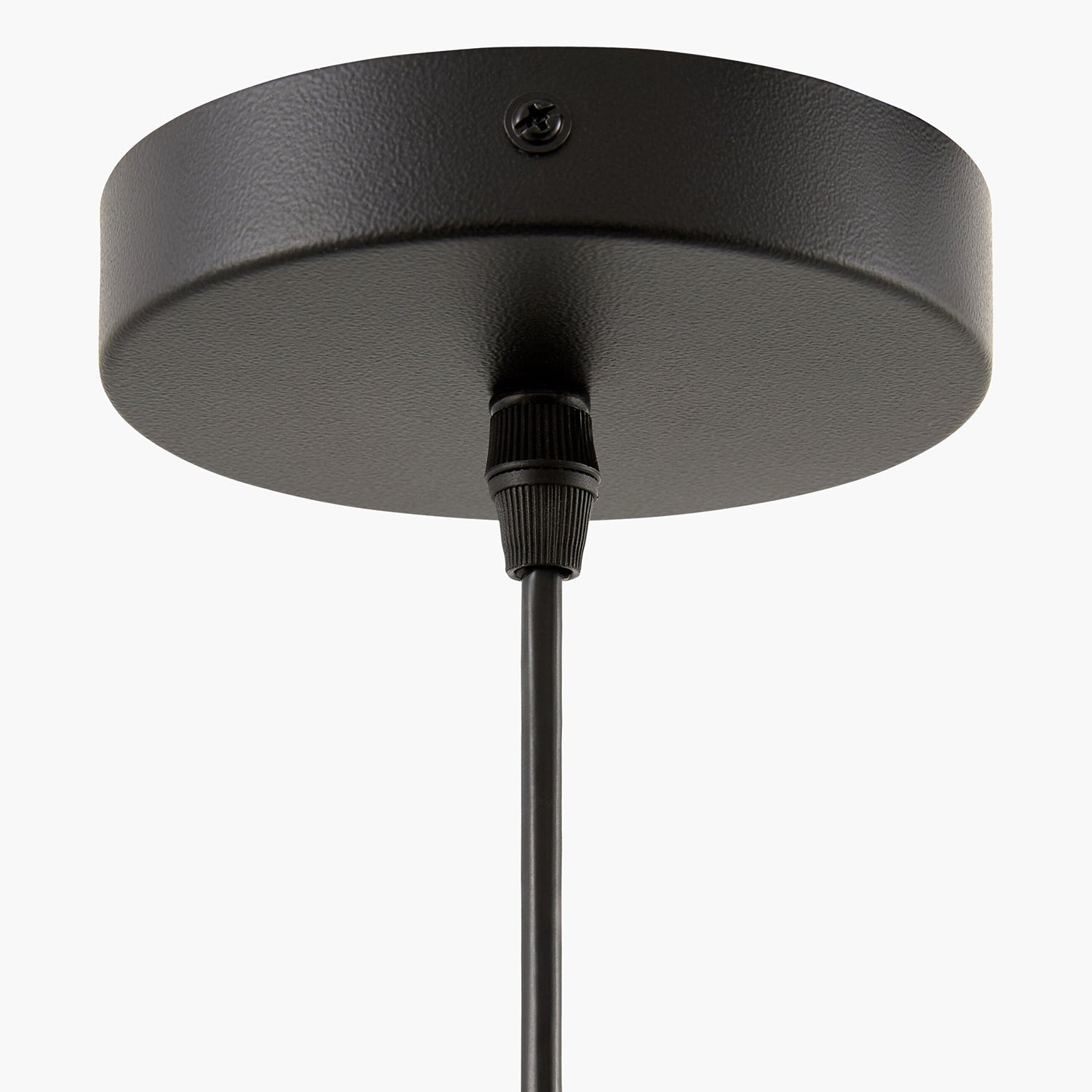 Black pendant light fixture on a white background