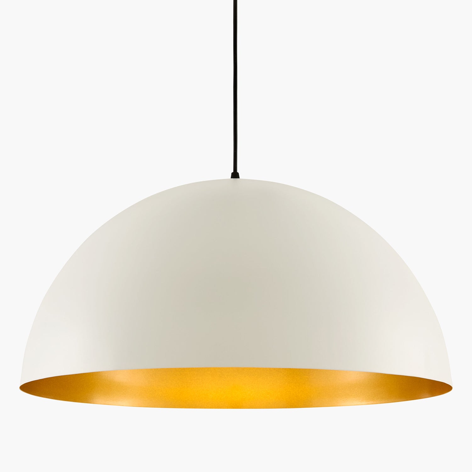 White pendant lamp with gold interior on a white background