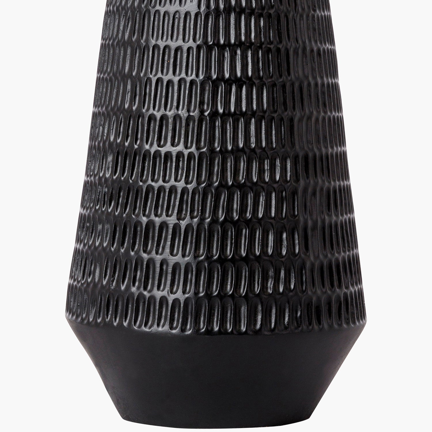 Black textured lamp base on a white background