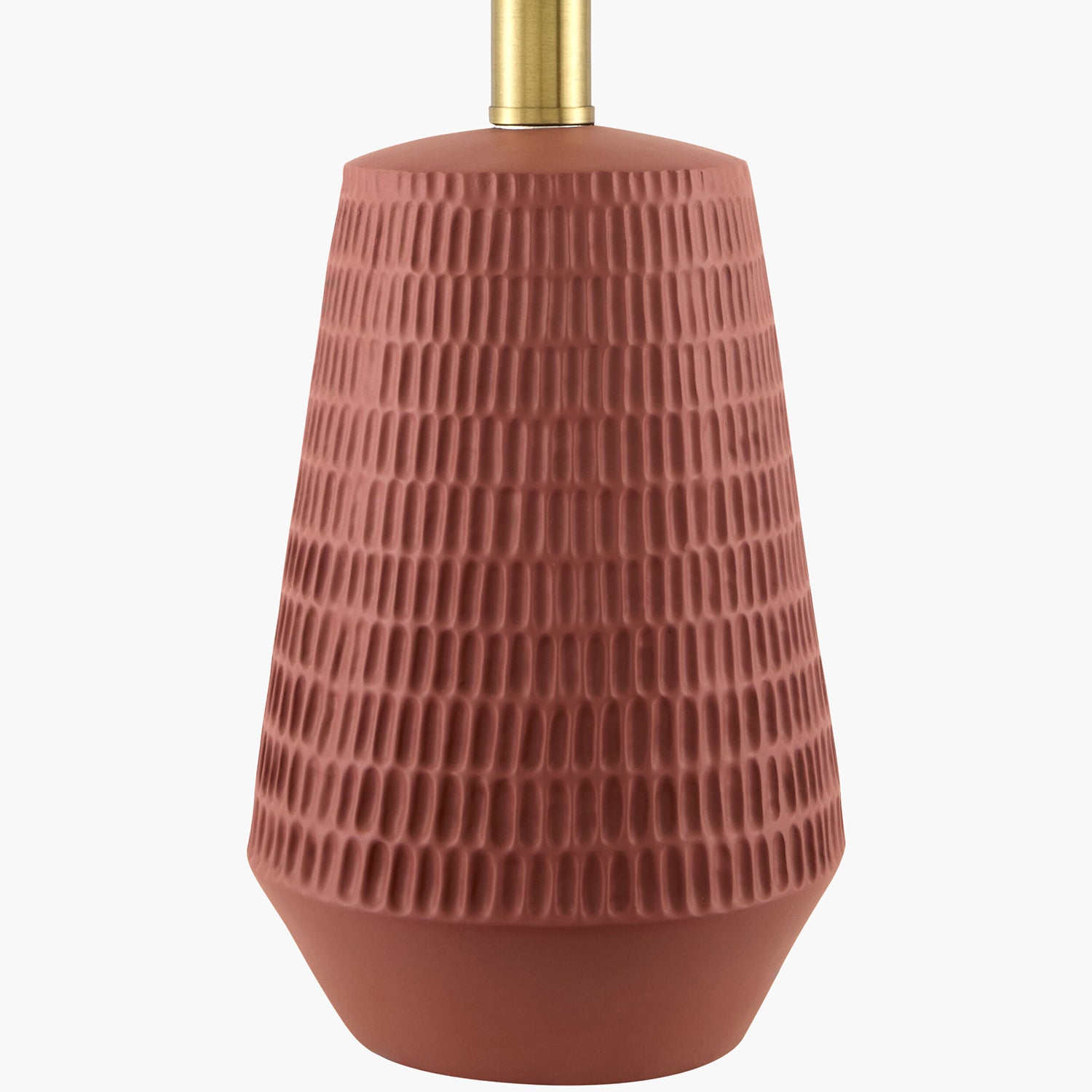 Birck red textured lamp with gold base on a white background