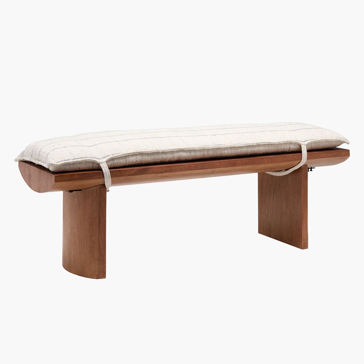 Wooden bench with a cushion on a white background