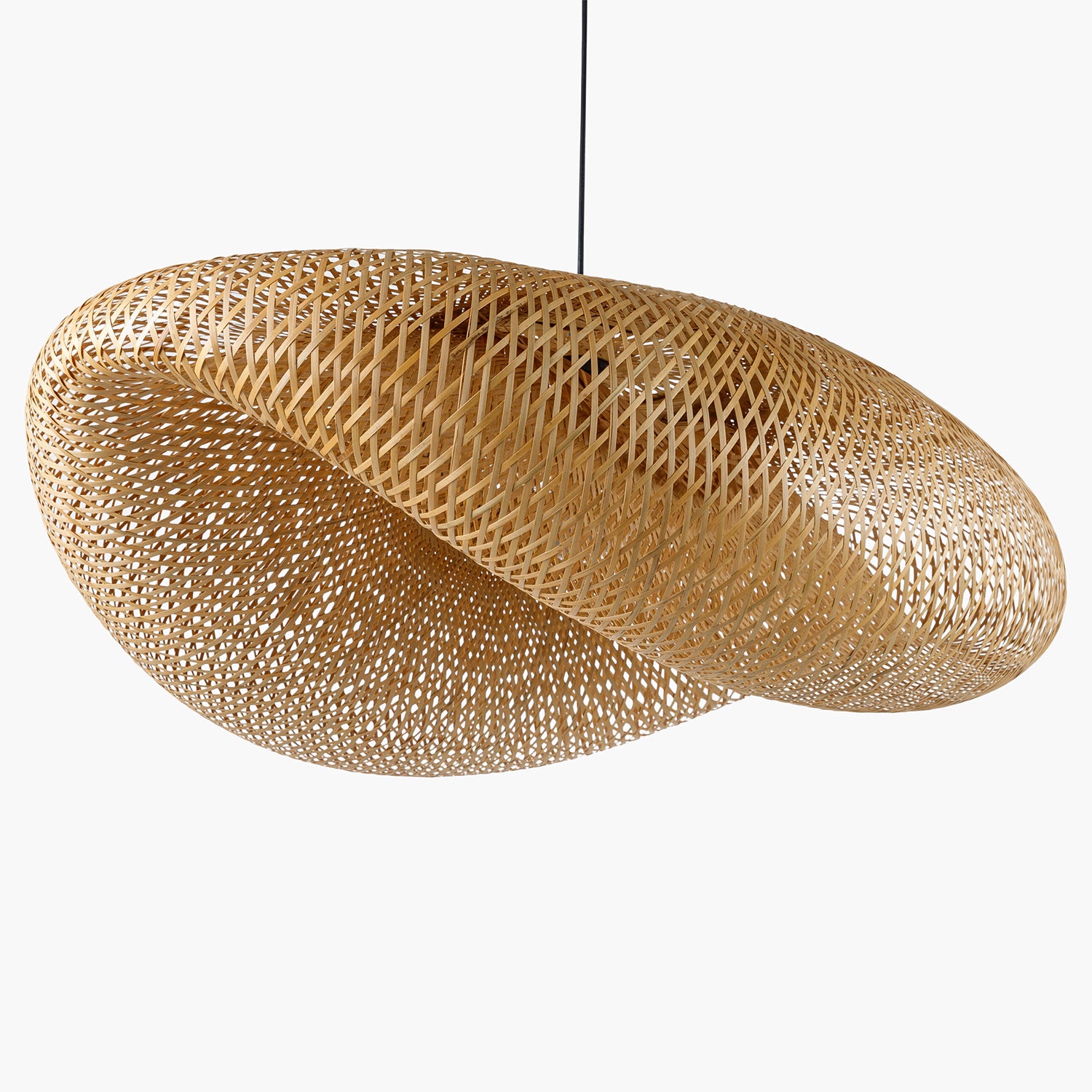 Woven pendant light on a white background