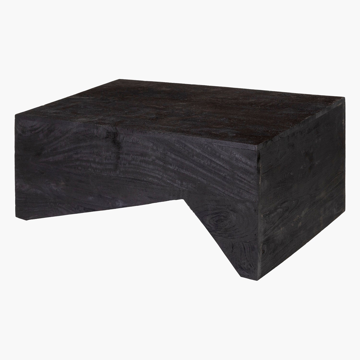Black L-shaped coffee table on a white background