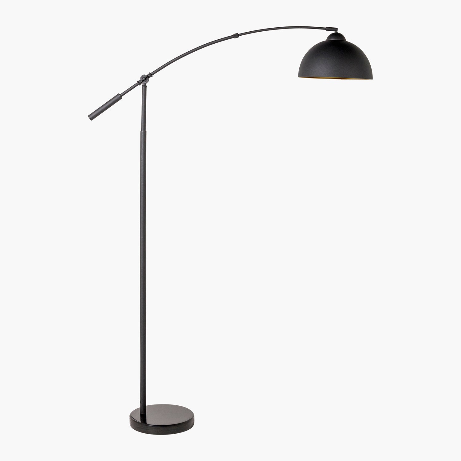 Black floor lamp with adjustable arm on a white background