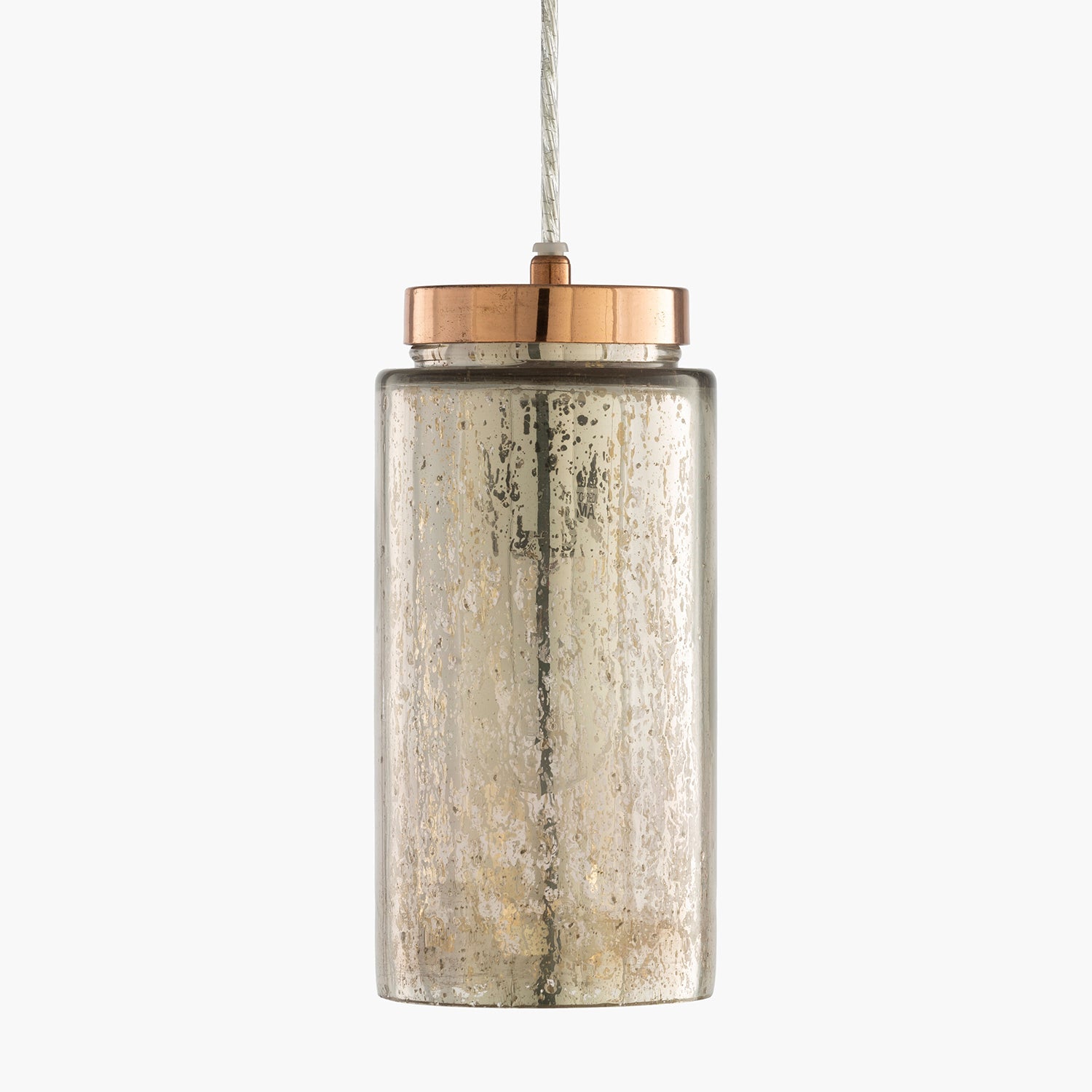 Pendant light with metallic finish on a white background