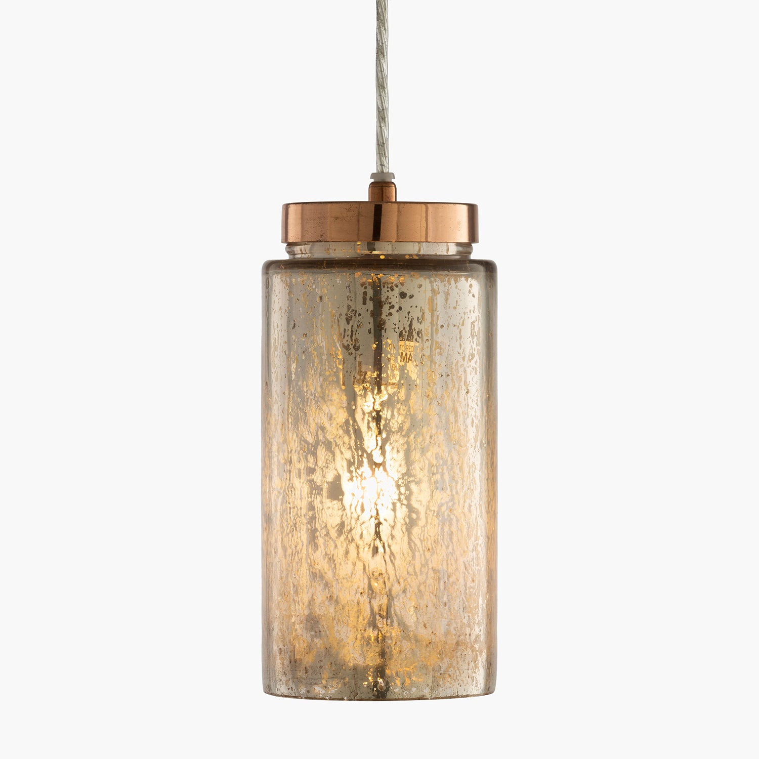 Pendant light with metallic finish on a white background