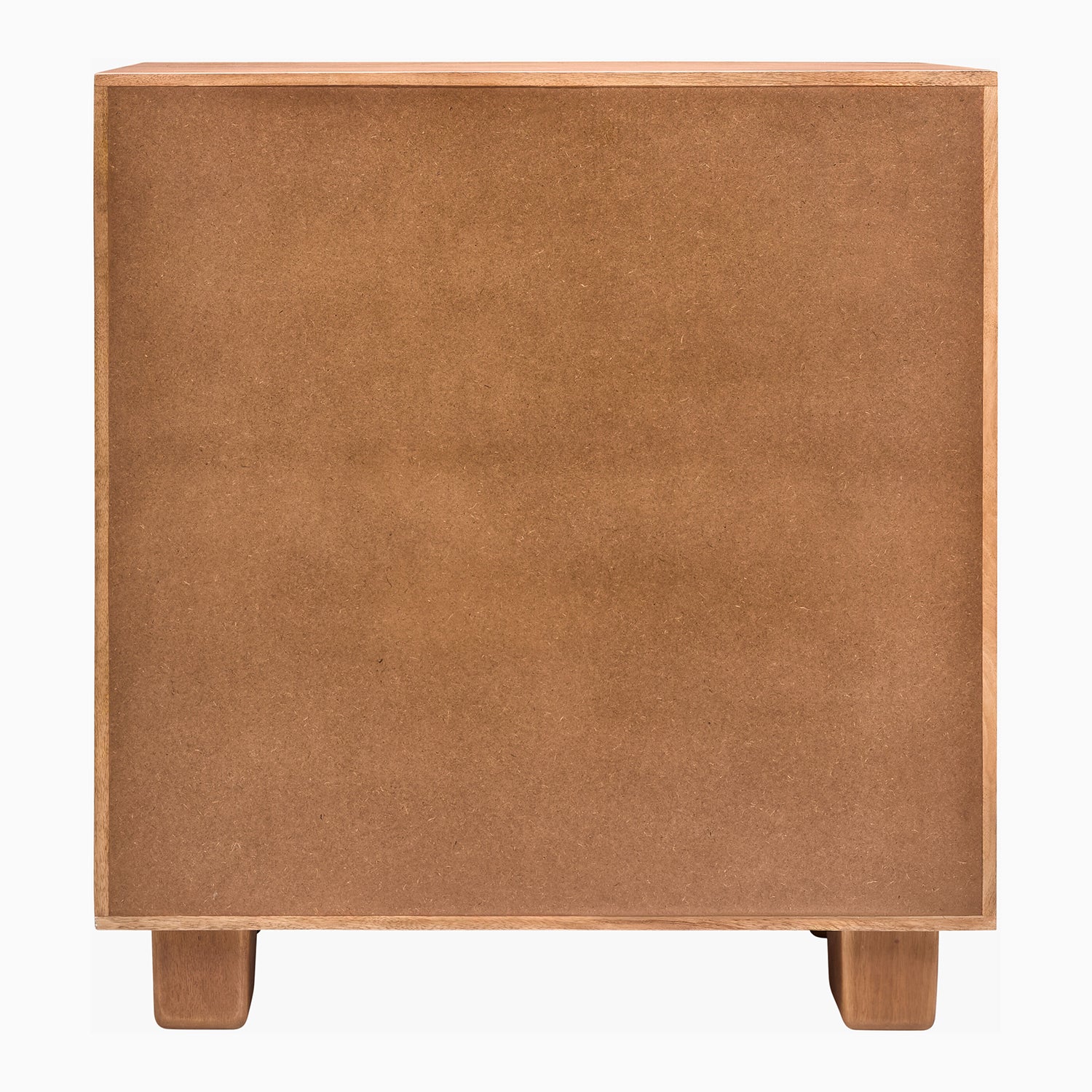 Brown square ottoman with wooden legs on a white background