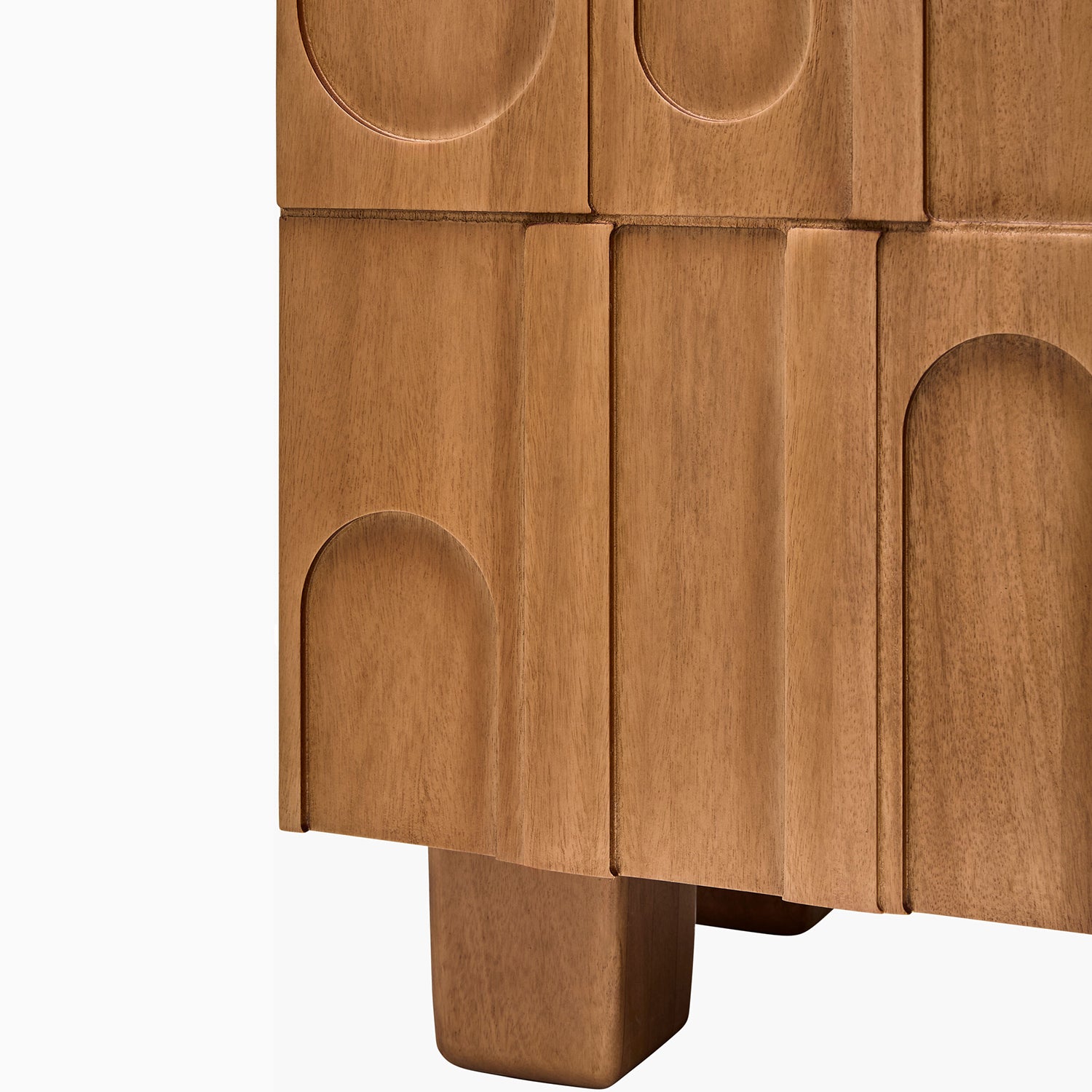 Wooden cabinet with geometric design on a white background