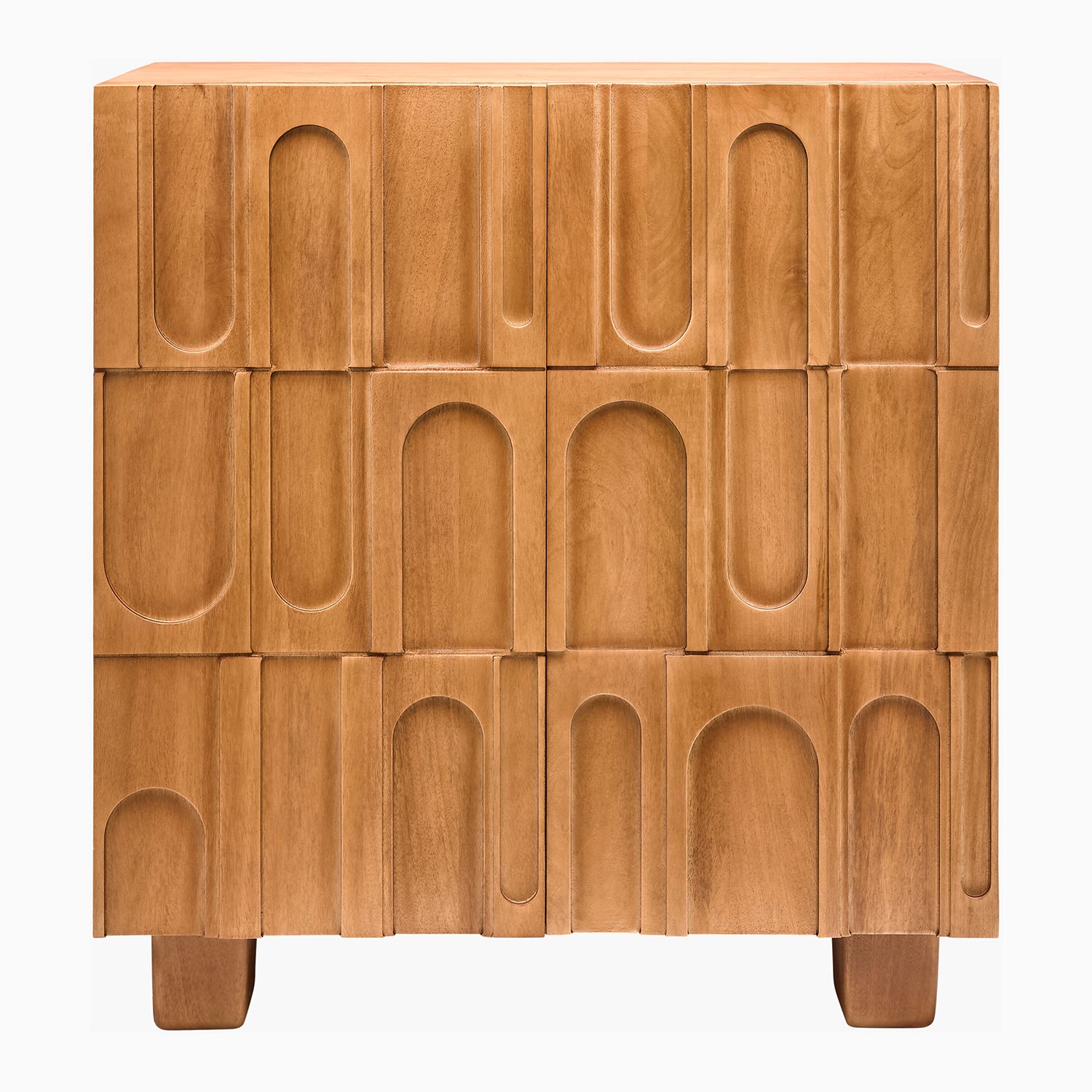 Wooden cabinet with geometric design on a white background