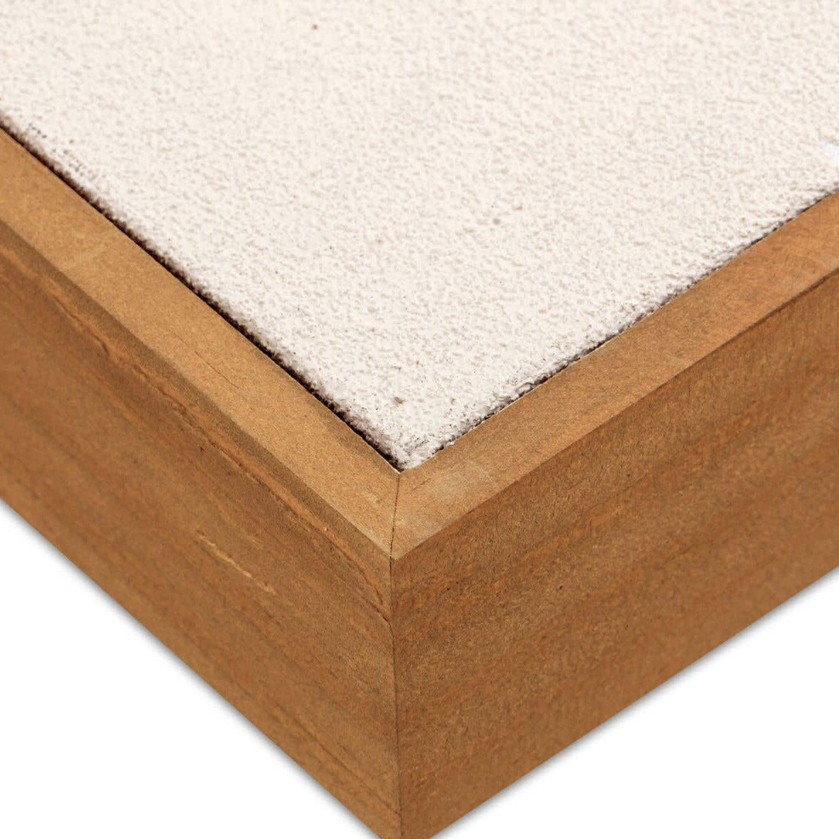 Wooden frame corner with canvas on white background